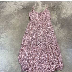 abercrombie fitch Dress Womens Large Orange Floral Midi Casual Pockets